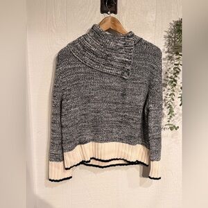 MARLED CABLE Split Turtleneck Sweater NWOT black marl